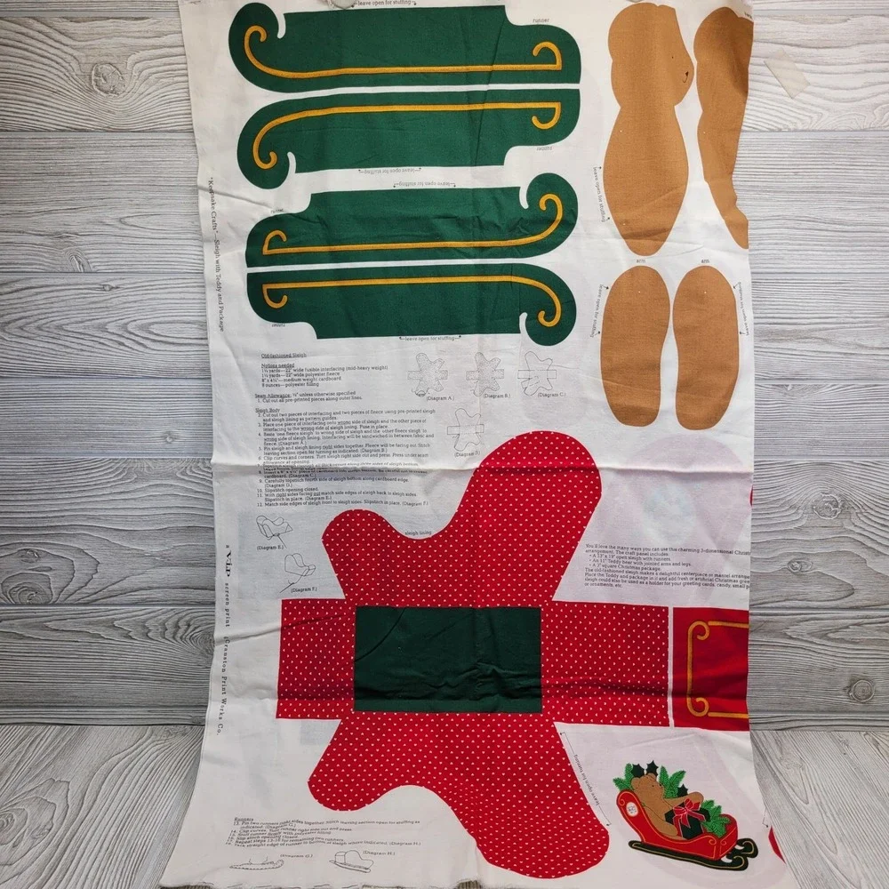 Cranston Christmas Teddy Bear Old Fashioned Sleigh Fabric Panel Cut Sew Stuff